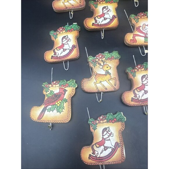 VTG Double Sided Leather Stocking Christmas Ornaments Cardinal Deer Mouse 18 - Picture 3 of 9